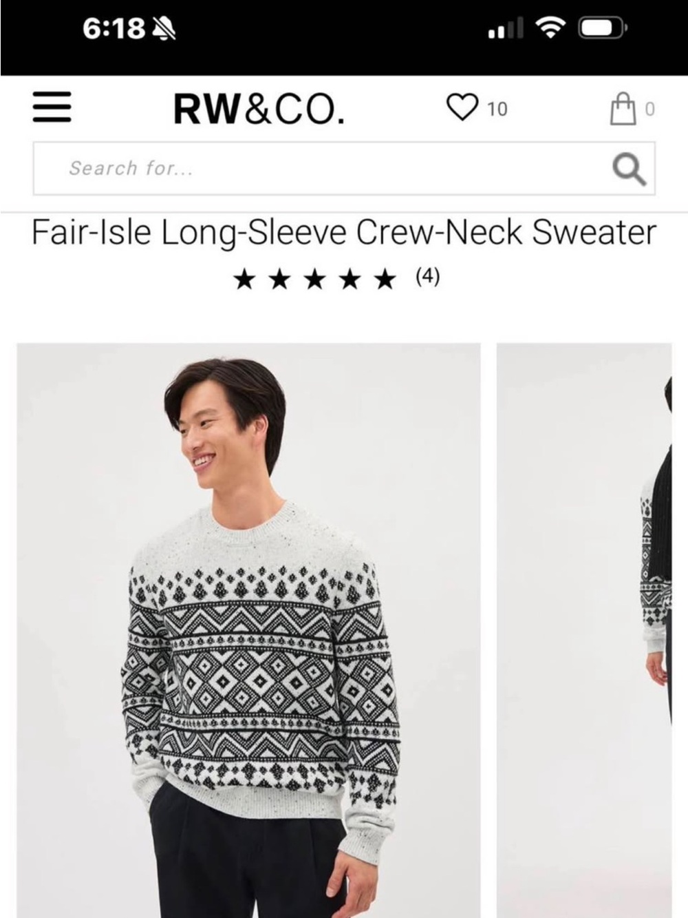 RW&CO. Fair-Isle Crewneck Sweater — Grey & Black